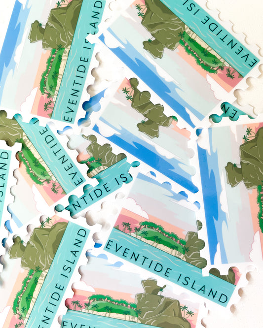 Eventful Island Postage Stamp Waterproof Die Cut Sticker