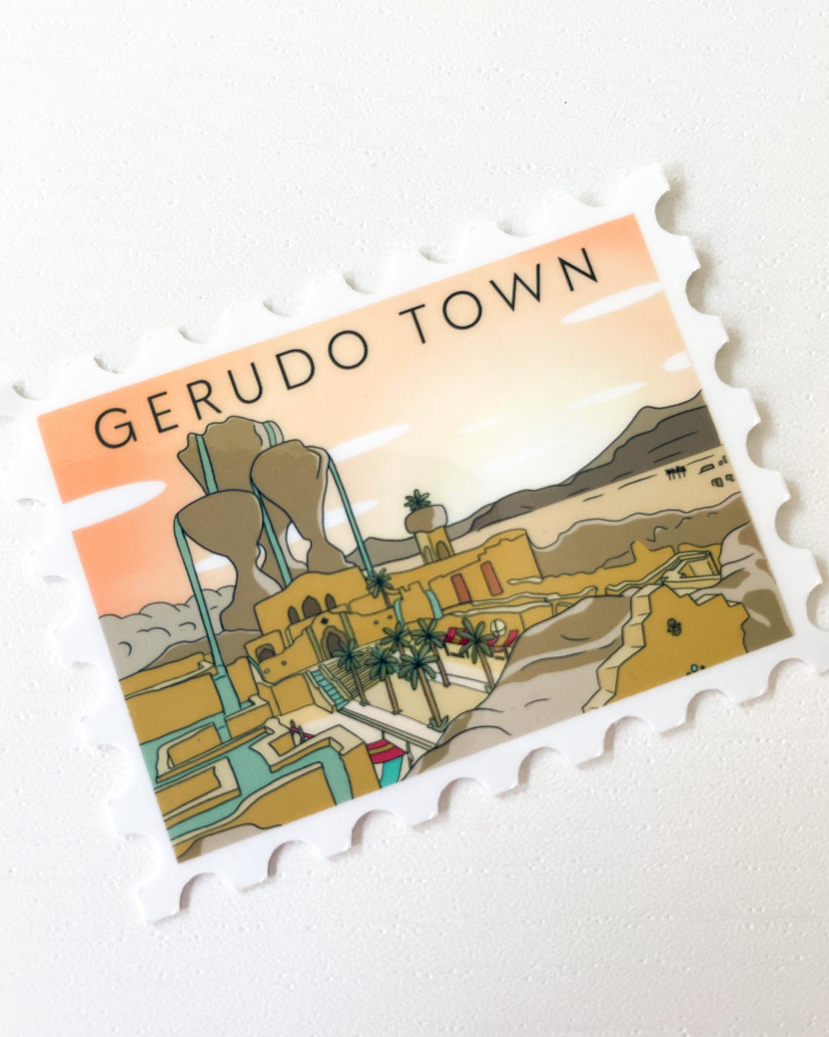 Desert Town Postage Stamp Waterproof Die Cut Sticker