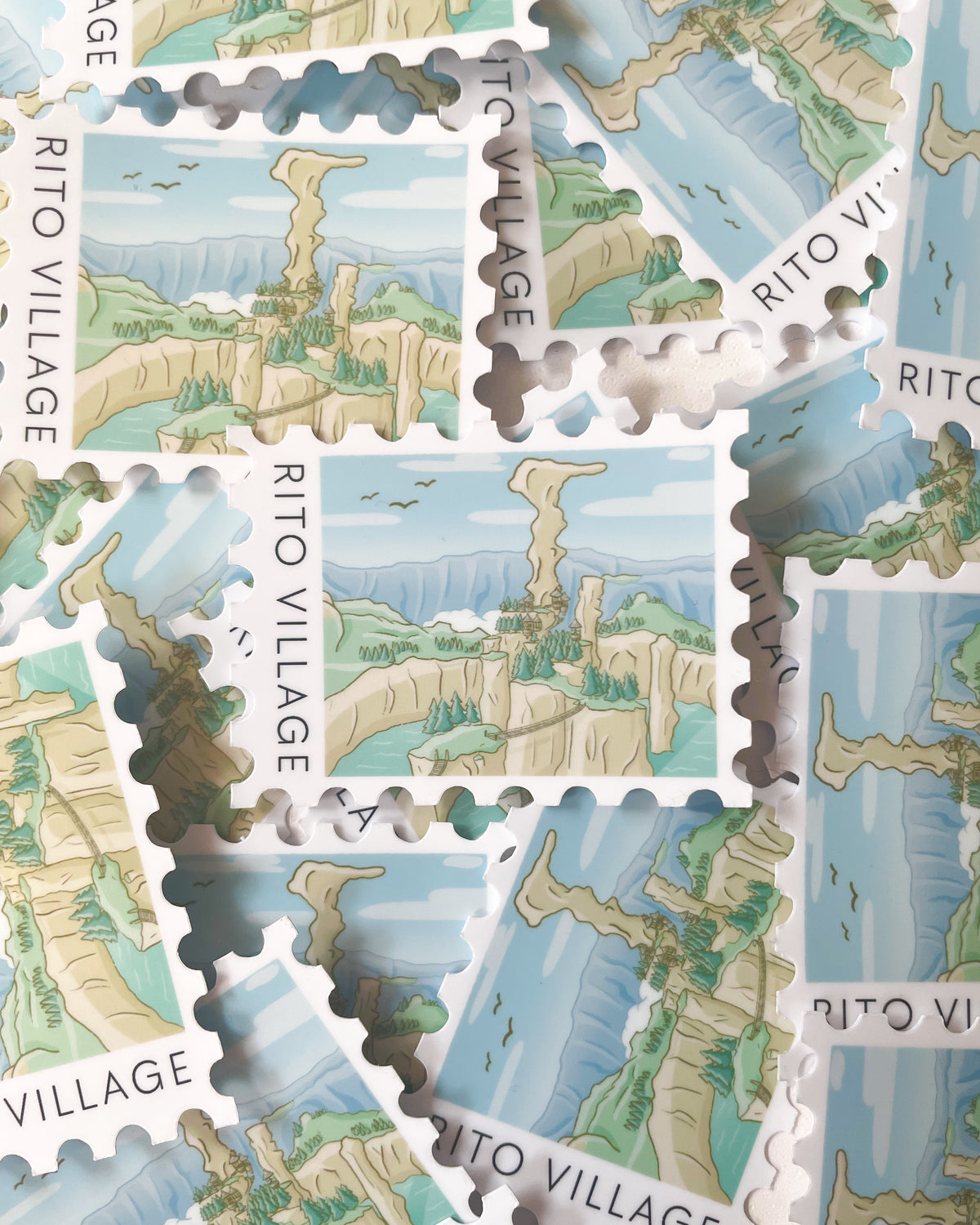 Bird Village Postage Stamp Waterproof Die Cut Sticker