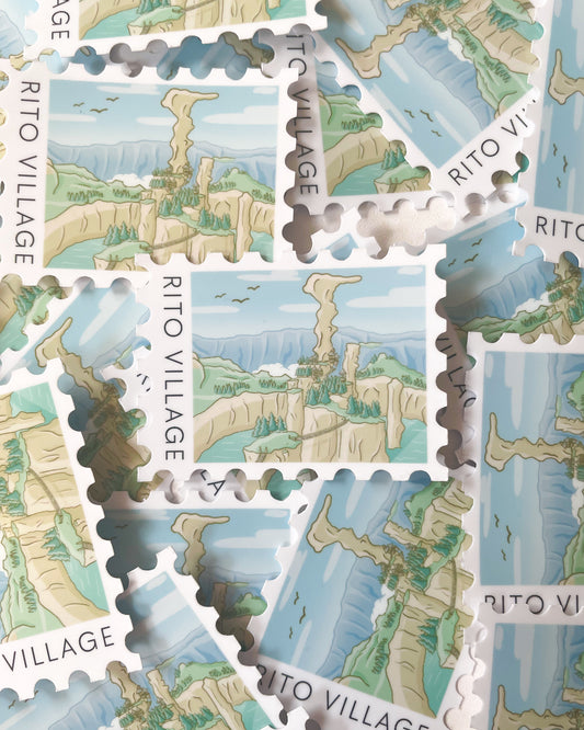 Bird Village Postage Stamp Waterproof Die Cut Sticker