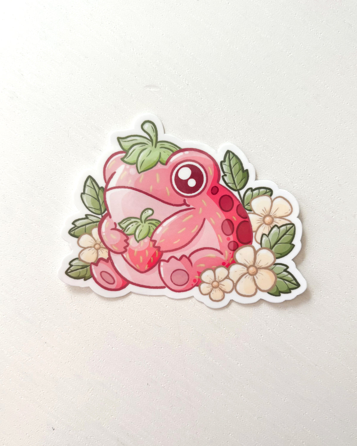 Strawberry Frog Waterproof Die Cut Sticker