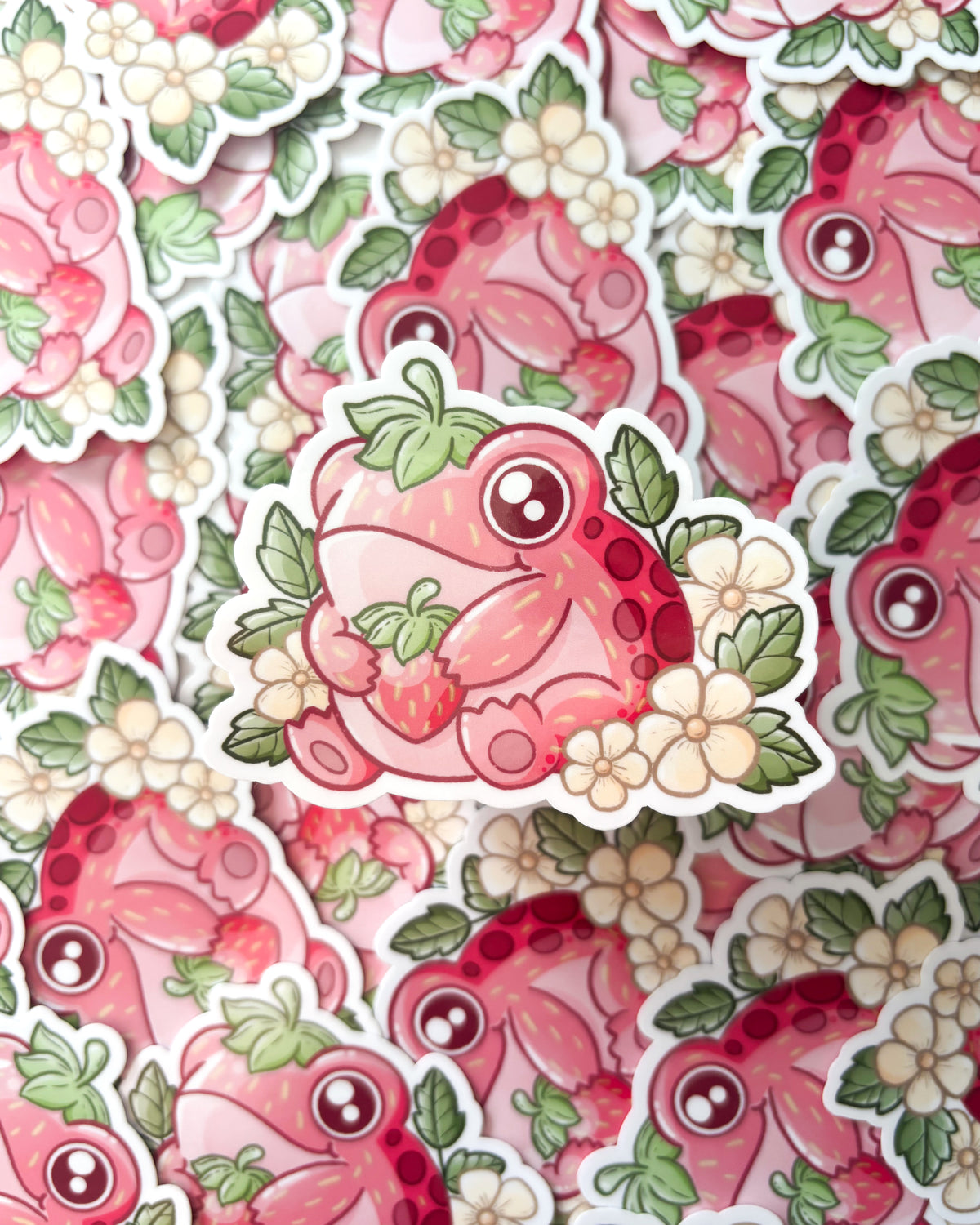 Strawberry Frog Waterproof Die Cut Sticker