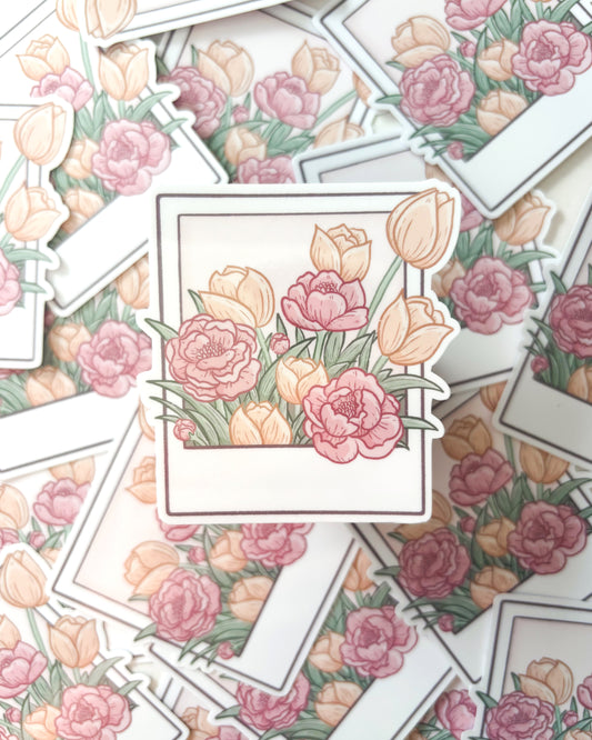 Floral Polaroid Waterproof Die-Cut Sticker