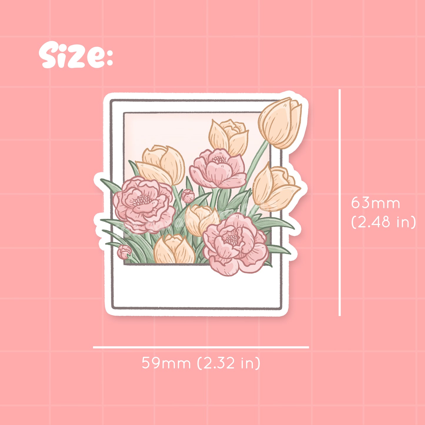 Floral Polaroid Waterproof Die-Cut Sticker