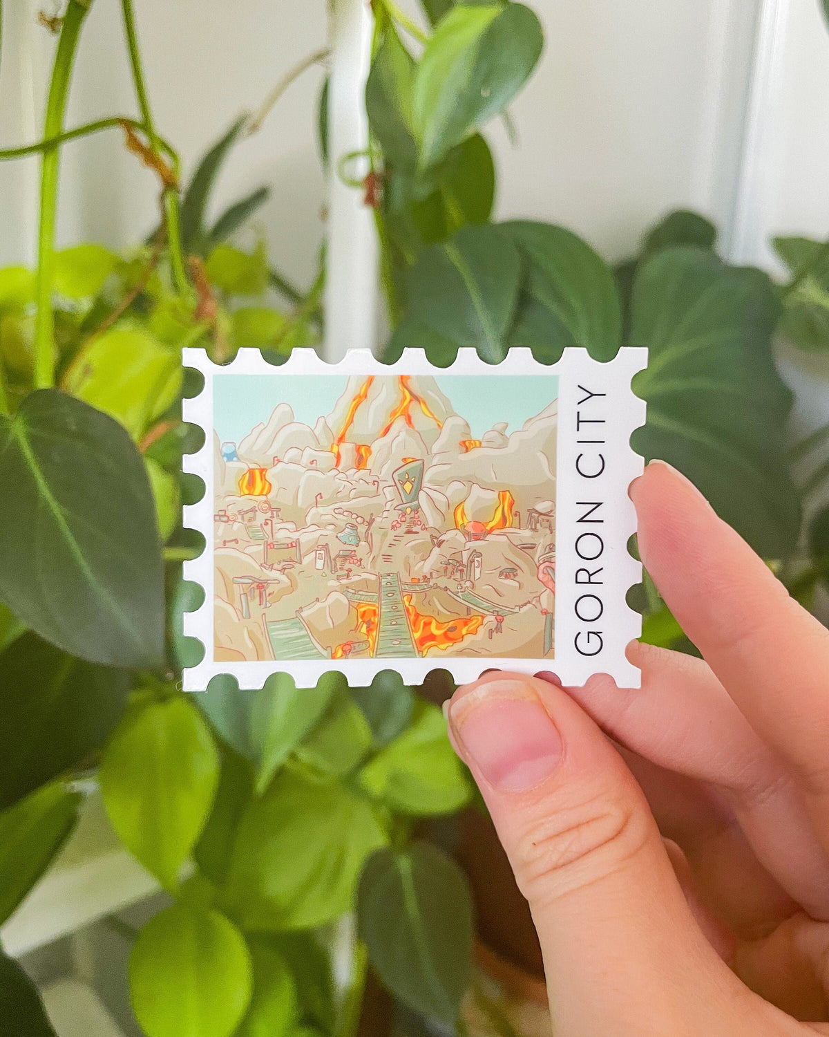 Volcanic City Postage Stamp Waterproof Die Cut Sticker