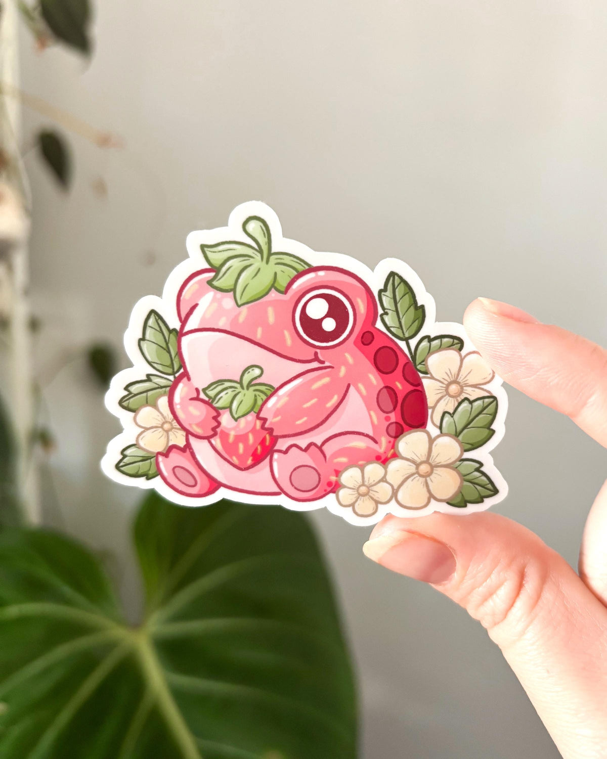 Strawberry Frog Waterproof Die Cut Sticker