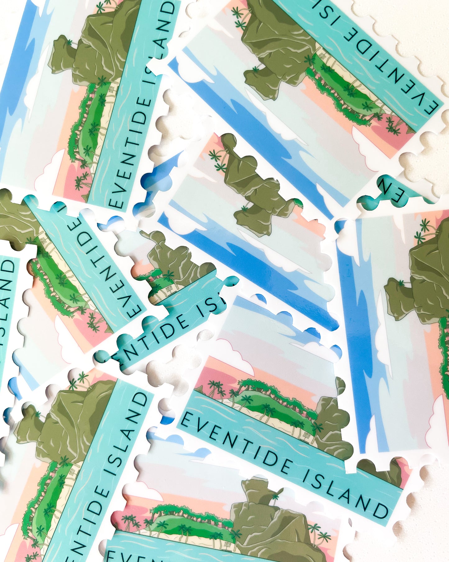 Eventful Island Postage Stamp Waterproof Die Cut Sticker