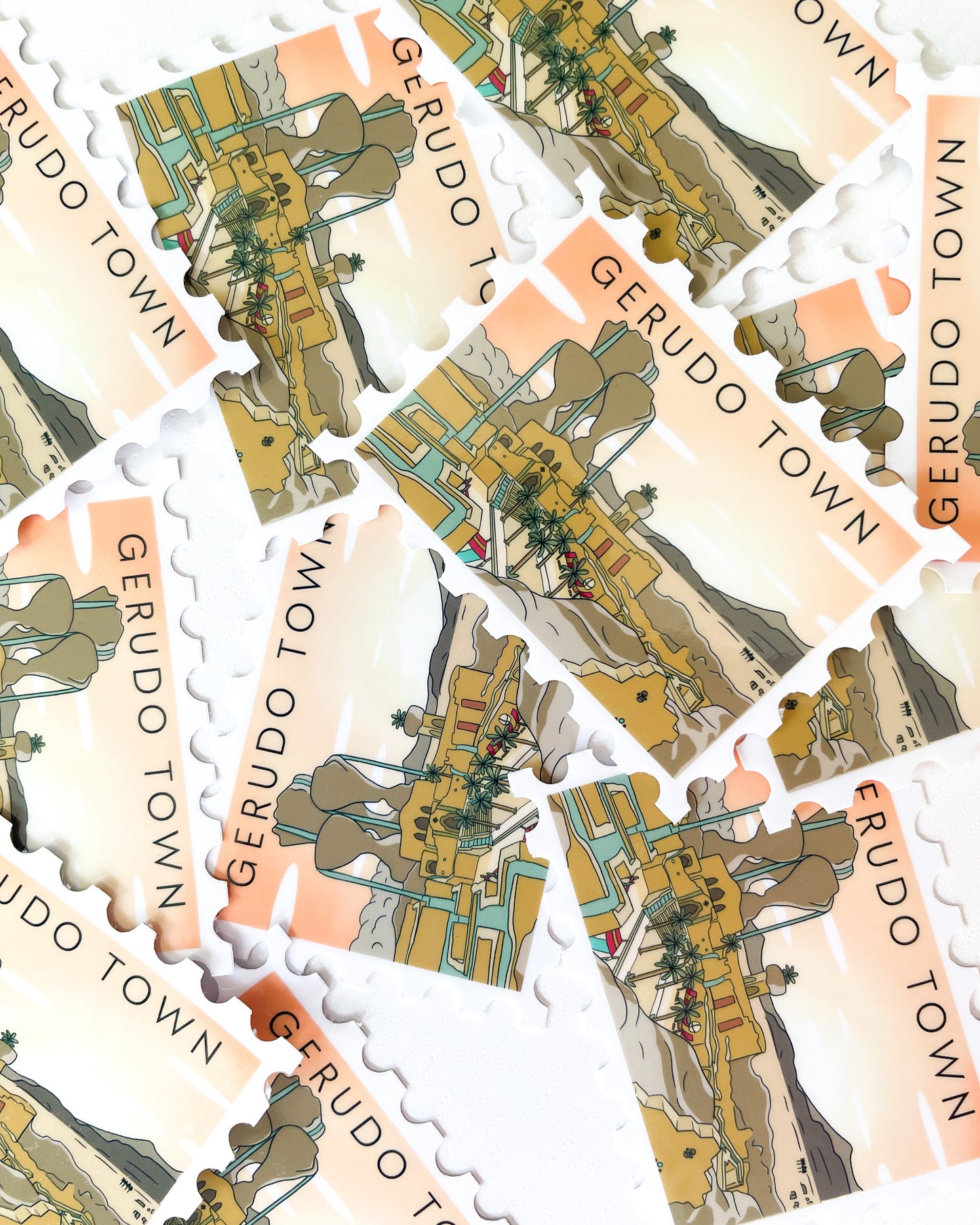 Desert Town Postage Stamp Waterproof Die Cut Sticker