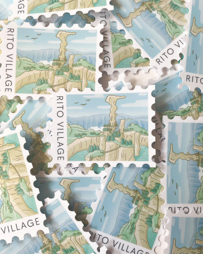 Bird Village Postage Stamp Waterproof Die Cut Sticker
