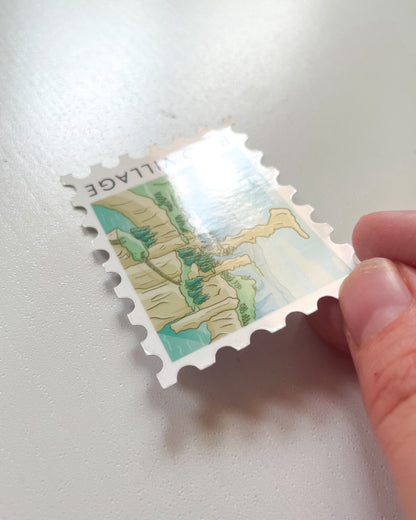 Bird Village Postage Stamp Waterproof Die Cut Sticker