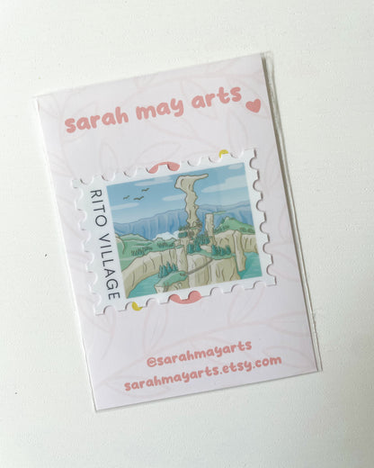Bird Village Postage Stamp Waterproof Die Cut Sticker