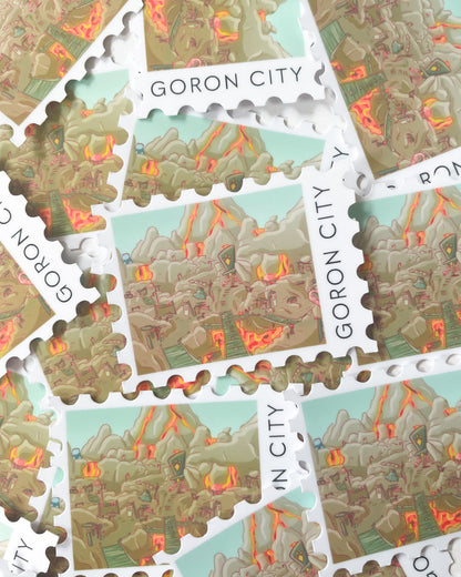 Volcanic City Postage Stamp Waterproof Die Cut Sticker