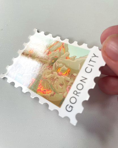 Volcanic City Postage Stamp Waterproof Die Cut Sticker