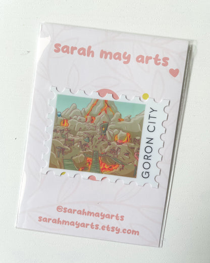 Volcanic City Postage Stamp Waterproof Die Cut Sticker
