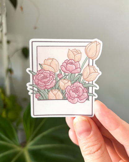 Floral Polaroid Waterproof Die-Cut Sticker