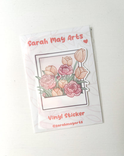 Floral Polaroid Waterproof Die-Cut Sticker