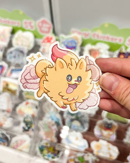 Fire Pomeranian Waterproof Die Cut Sticker