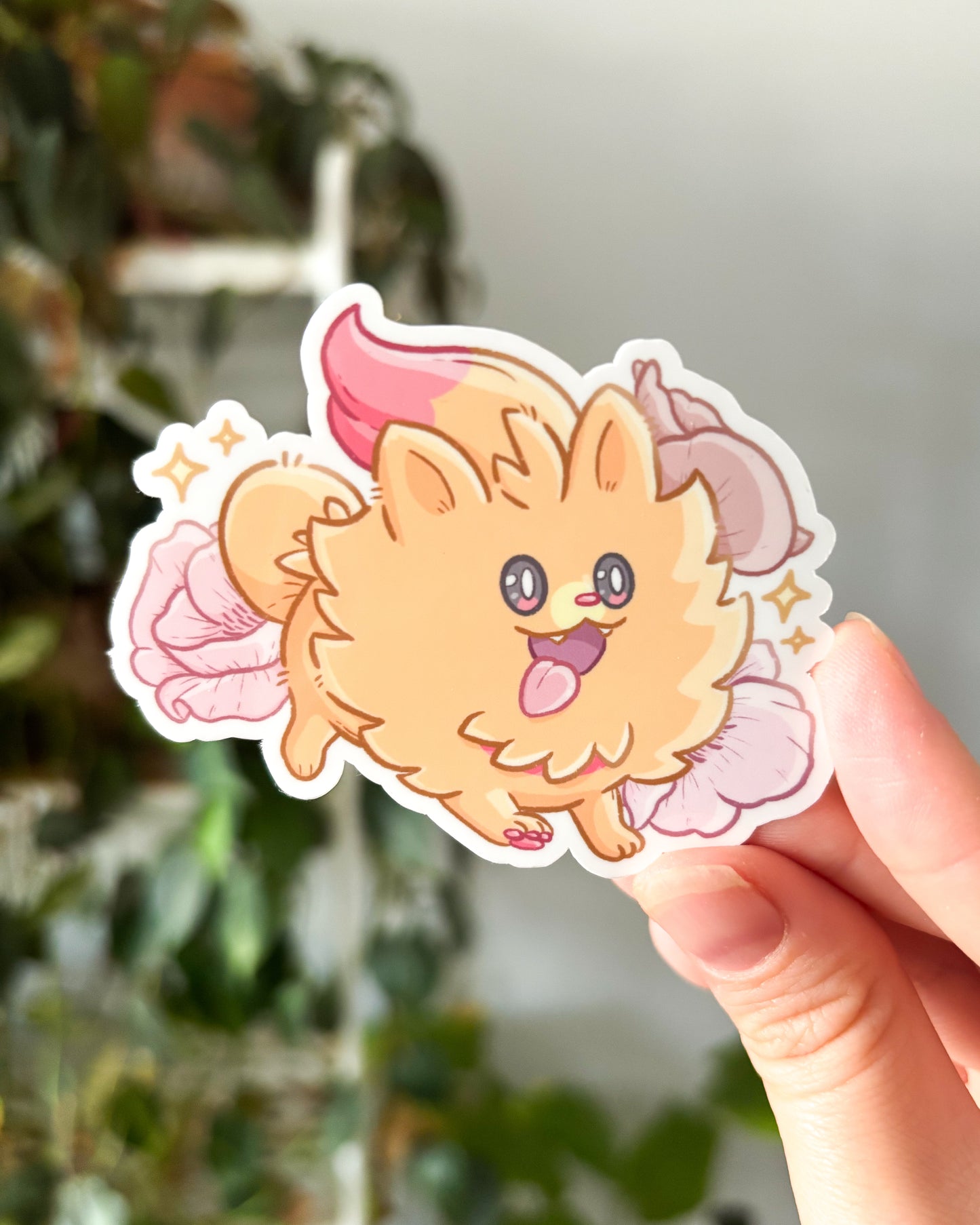 Fire Pomeranian Waterproof Die Cut Sticker