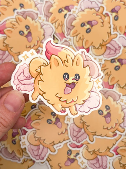 Fire Pomeranian Waterproof Die Cut Sticker
