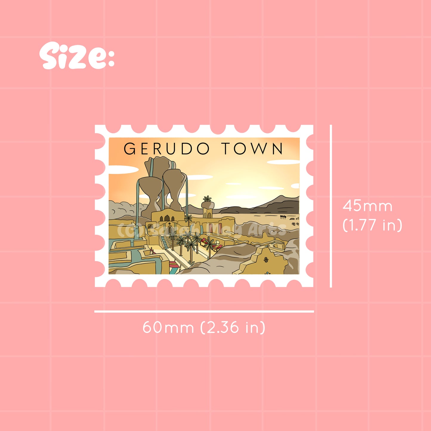 Desert Town Postage Stamp Waterproof Die Cut Sticker