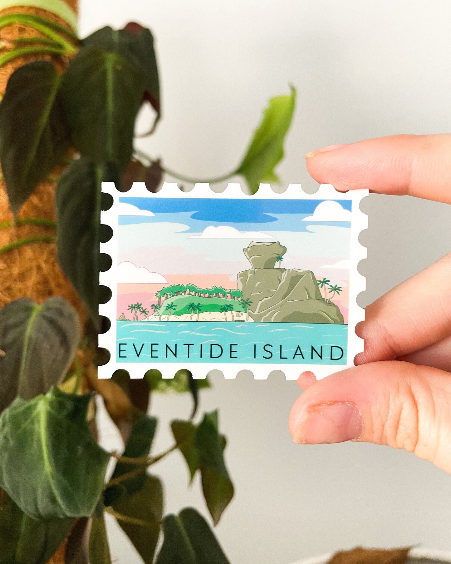 Eventful Island Postage Stamp Waterproof Die Cut Sticker