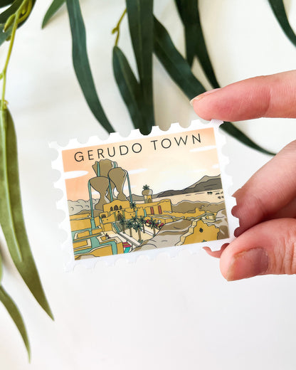 Desert Town Postage Stamp Waterproof Die Cut Sticker